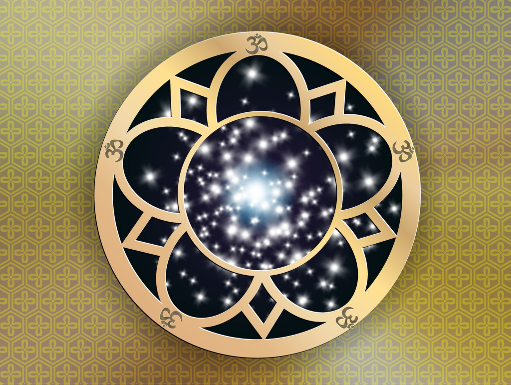 illustration: OM symbol,amulet from Nepal,universe.