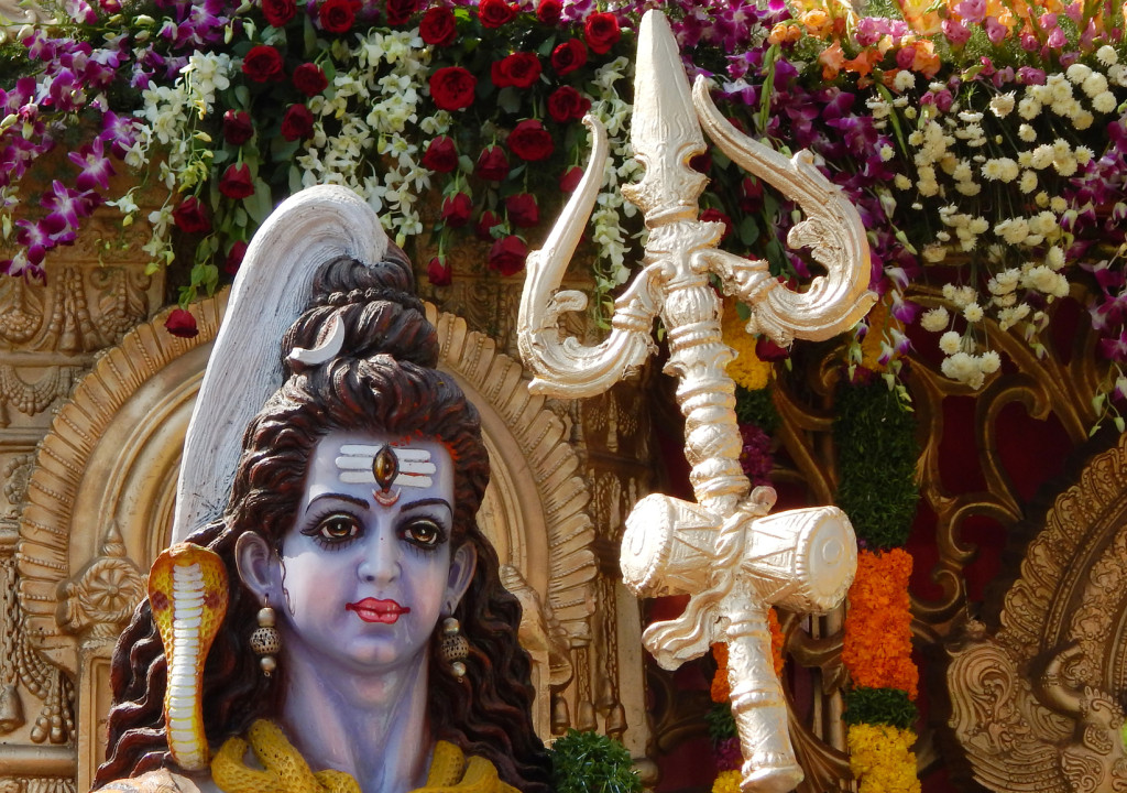 Lord Shiva idol in front of Hindu temple for the people to offer puja on the Hanuman Jayanti day in Hyderabad,India.