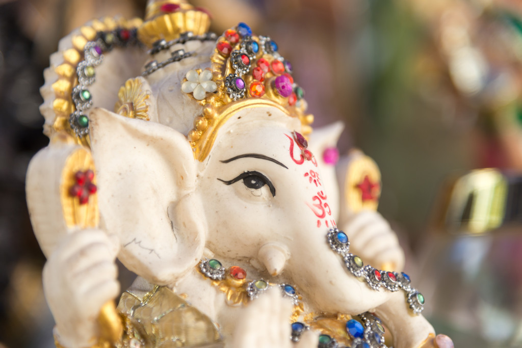 Ganesh ,elephant god, figure closeup focused on face