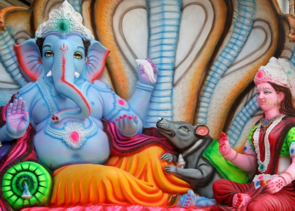 Closeup of Indian Hindu God Ganesha Idol for sale in the market